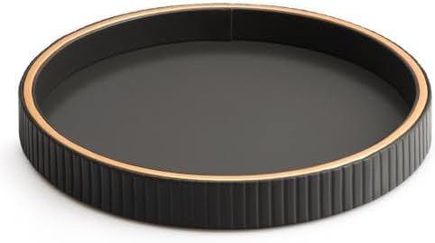 SANZIE Leather Tray Desktop Storage Organizer, Round Valet Tray, Black by SANZIE
