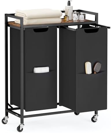 VASAGLE Laundry Sorter 2 Section, Rolling Cart with Shelf 29 Gal. (110 L) by Unknown