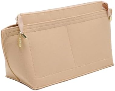 Doxo Purse Organizer Insert for Handbags, Felt Neverfull MM Organizer Insert with Cover, Tote Bag Organizer with Zipper Pocket and Bottle Holder, Fit Neverfull MM and More, Beige-L by Doxo