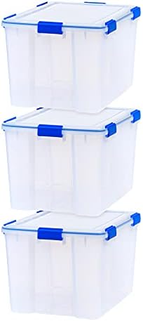 IRIS USA 3-Pack 74 Qt Storage Bins with Gasket Lids, Clear/Blue by IRISUSA