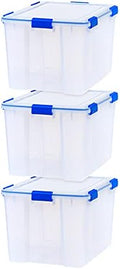IRIS USA 3-Pack 74 Qt Storage Bins with Gasket Lids, Clear/Blue by IRISUSA