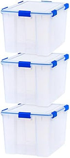 IRIS USA 3-Pack 74 Qt Storage Bins with Gasket Lids, Clear/Blue by IRISUSA