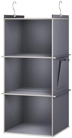 YOUDENOVA Hanging Closet Organizer and Storage for Clothes, 3-Shelf, Grey | Locker/RV/Camper Organizer, Side Pocket, Hanging Shelves for Small Closet, Dorm Room Essentials for Guys, Breathable Fabric - Image 6