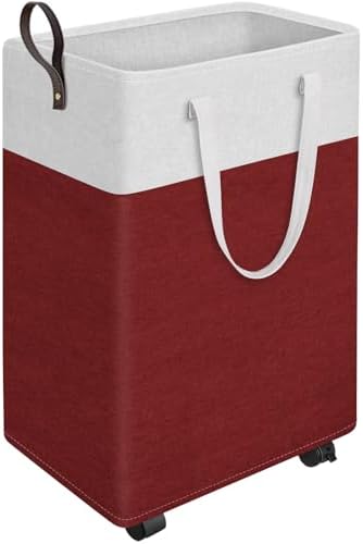 HomeHacks 90L Rolling Laundry Basket with 4 Wheels Collapsible Red by HomeHacks