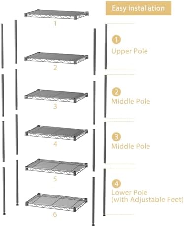 SINGAYE Metal Shelves Wire Shelving Storage Standing Adjustable Shelf Unit - Image 5