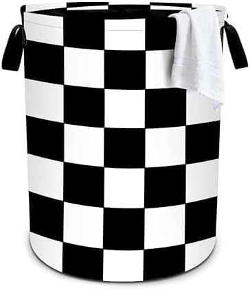 Black White Checkered Laundry Basket Storage Bin Foldable Laundry Hamper Clothes Storage Bucket Organizer 19.6x15.7 Inch For Laundry Room/Bedroom/Bathroom by Bzocm