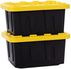 Plastic 5-Gallon Storage Tote with Lockable Lid, Stackable Tough Regular-Duty Bin for Garage, Tools, and Home Organization (2-Pack) - Black and Yellow - Image 6