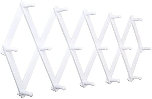 SKOLOO Accordion Wall Hanger with 16 Hooks, Modern Expandable Coat Rack Hat Rack for Wall, Solid Wooden, White by SKOLOO