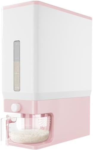 Lifewit Rice Dispenser 25 Lbs, Airtight Storage with Measuring Cup, Pink by Lifewit