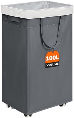 CHICVITA 100L Large Rolling Laundry Basket with Wheels & Wash Bag, Grey by CHICVITA