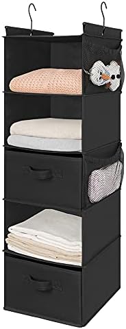 MAX Houser 5-Shelf Hanging Closet Organizer with 2 Drawers, Black-D2 | Foldable Fabric Hanging Shelves for Closet, Cloth Hanging Shelves with 2 sturdy hanging hooks, Small Space Saver - Image 4