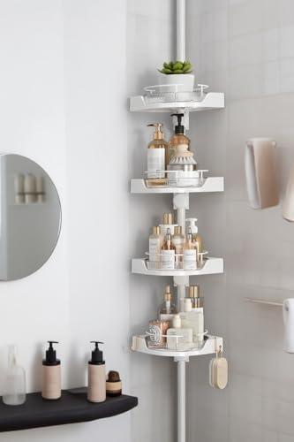 shuang qing 360° Rotating Corner Shower Caddy Tension Pole Organizer, White by SHUANGQING