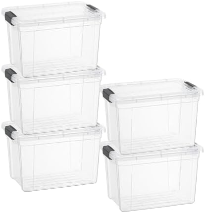 Superio Storage Bins with Lids- 5 Pack, 4.75 Qt Clear Boxes for Organizing, Stackable Plastic Containers- BPA Free, Non-Toxic, Odor Free, Organizer for Home, Office, Dorm by Superio
