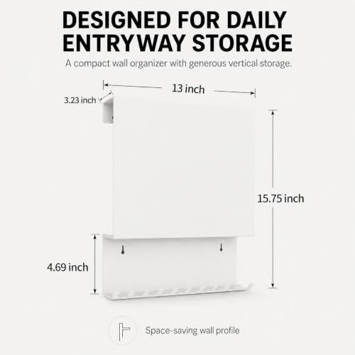 Wall Mounted Key Holder and Mail Organizer with 11 Hooks and 4 Pins,White - Image 4