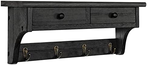 Emfogo Wood Coat Hooks Wall Mounted, Rustic Style with 4 Hooks & Shelf for Entryway, Mudroom, Bedroom, Kitchen, Bathroom (Black) by Emfogo