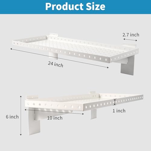 Slatwall Shelves 24x10 Inch, Slatwall Accessories for Retail, Garage, Home Storage, Heavy Duty Slat Wall Hanging Shelf (6, White) - Image 2