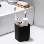 Bamboo Toothbrush Holder for Bathrooms Toothpaste Organizer, 2 Pack, Black - Image 2