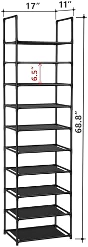 FIDUCIAL HOME 10 Tiers Shoe Rack Organizer 20 Pairs Tall Shoe Shelf | Tall Narrow Space Saving for Closet Entryway Dorm, Easy to Assemble, 17"L x 11"W x 68.8"H, Black - Image 3