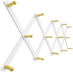 SKOLOO Hat Rack for Wall with 14 Hooks, Solid Wooden, Modern, Expandable Coat Rack Wall Mount for Coats, Hats, Bags, Baseball Caps, Natural on White by SKOLOO