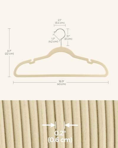 SONGMICS Velvet Hangers 50 Pack, Non-Slip Clothes Hangers with Shoulder Notches, Pants Bar, 360° Swivel Hook, Space-Saving, for Closet, Summer Sand UCRF029K05 | Suit Hangers with Shoulder Notches, Pants Bar, 360° Swivel Hook, for Closet, Summer Sand, B... - Image 6