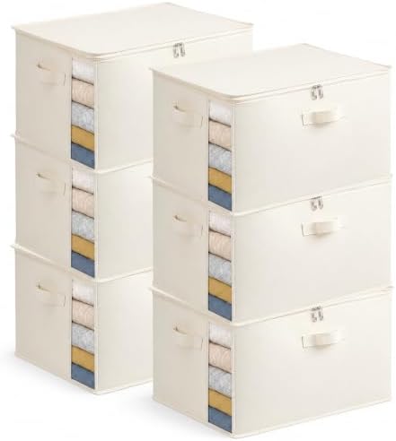 6Pack Canvas Storage Bags for Clothes & Comforters with Clear Window, Beige by Unknown