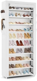 VTRIN Vertical Narrow Shoe Rack Organizer Tall Shoe Rack for Closet Entryway 10 Tier Non-Woven Cover Shoe Shelf Holds 36-41 Pairs Free Standing Shoe Storage Cabinet with Dustproof Cover, White by VTRIN