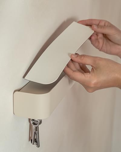 Kazai. Key Holder for Wall 'Tone' | Minimalist Key Hooks Design from Berlin | Modern Key Hanger with Metal Shelf | Key Hook Wall Mounted as Hallway Furniture | Sand Taupe - Image 5