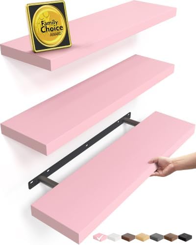 BAYKA Pink Floating Shelves 22.5in, Set of 3, Wall Mounted for Wall Decor by Bayka