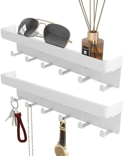 2 Pcs Wall Key Holder Rustic Key & Mail Organizer Adhesive Key Hook, White by SZUGCOTD