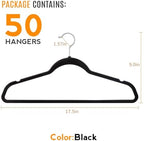 TIMMY 50 Pack Plastic Clothes Hangers, 17.7 in, Black, Non-Slip, Heavy Duty | ABS plastic construction, Non-slip grip, 360° swivel hooks, 0.2 in slim profile, 10 lb capacity - Image 2