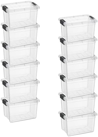 Superio 1.4 Quart Mini Clear Plastic Storage Container with Lid, Stackable Small Organizer Box for Crayons, Art Supplies, Beads, Sewing, Stationery & Food Storage, 12 Pack by Superio