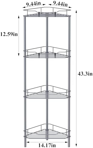 HuggieGems Metal Floor Standing Corner Shower Caddy, Dark Gray, 4 Tier - Image 7