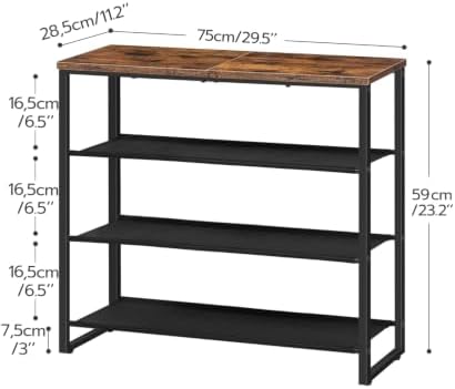 HOOBRO Shoe Rack, 4 Tier Shoe Storage Organizer with 3 Oxford Fabric Shelves and Top Panel, Holds 12-16 Pairs of Shoes for Entryway and Closet, Industrial, Rustic Brown BF47XJ01G1 - Image 2