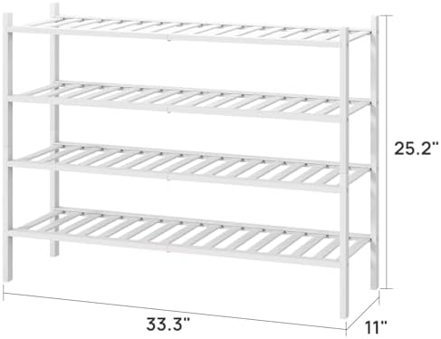 viewcare White 4-Tier Long Shoe Rack, Bamboo Wood, 33-Inch - Image 3