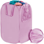 Polyester Strong Mesh Pop-up Laundry Hamper, Quality Pop Up Hampers for Laundry with Durable Handles Solid Bottom High Carbon Steel Frame, Easy to Open and Fold Flat for Storage(Light Pink) by HOUSEAGAIN