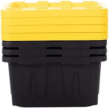 Plastic 5-Gallon Storage Tote with Lockable Lid, Stackable Tough Regular-Duty Bin for Garage, Tools, and Home Organization (4-Pack) - Black and Yellow - Image 7