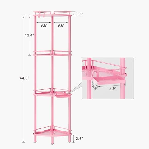 ELYKEN Corner Shower Caddy Standing, 4 Tier Metal Shower Organizer, Pink - Image 2