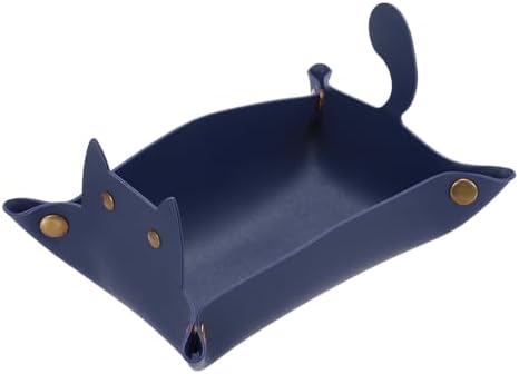 uxcell Leather Valet Tray, Folding Jewelry Tray Organizer Travel Dish Plate Desk Organizer for Women and Men Storage Jewelry Keys Wallet Coin, Blue by uxcell