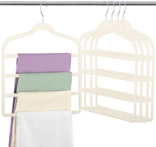 Velvet Pant Clothes Hanger Space Saving Non Slip Hanger Jean Slack Hangers | Multiple Velvet Hanger Closet Organizer Storage and Organization for Jeans,Scarf,Tie(5, Beige) by Myfolrena