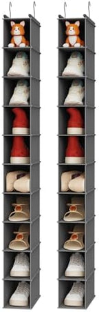 MAX Houser 10-Shelf Hanging Shoe Shelf Organizer for Closet,2 Pack Grey | Foldable Hanging Shoe Storage Shelf with 2 Metal Hooks, Space Saving Storage for Narrow Space by MAXHouser