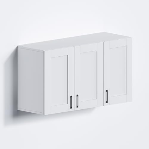 White Laundry Room Cabinets and Storage with 3 Doors and Utility Adjustable Shelf，Gabinetes Para Cocina Cupboard Kitchen Organizers and Storage Pantry Wall Mounted 12.4"D x 35.4"W x 19.7"H by Unknown