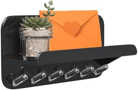 Beego Entryway Key Holder for Wall - Black Acrylic Key Rack with Shelf Decorative Key Hanger Wall Mount Mail Organizer with 6 Key Hooks for Office Hallway Kitchen Living Room Home Décor by beegoofficial