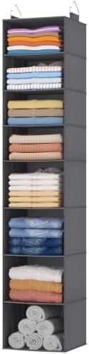 Lifewit Hanging Closet Organizer and Storage for Clothes 8 Tier | Portable, Foldable, Fabric, Top of Shelves with 2 Sturdy Hooks, Clothing Organization for Wardrobe, Dorm, Bedroom, Gray by Lifewit