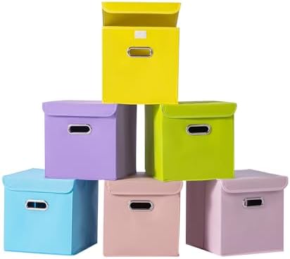 Closet Organizers Fabric Storage Bins With Lids Collapsible Cube Storage Organizer Basket With Handles,Storage Boxes for Clothes Storage,Office,Laundry,Shelves,6 Pack,(multicolour) by SEVENDOME