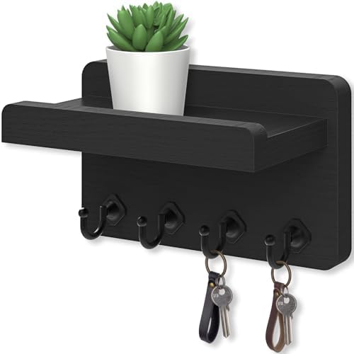 Nekon Key Holder Wall Mount, 8.5 Inch Small Wooden Wall Organizer, Black by NekonDesign