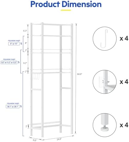 samstar 4 Tier Over The Toilet Storage Rack, Bathroom Organizer Shelves Cabinet Above Toilet, with Adjustable Height Freestanding Shelf Space Saver, White - Image 2