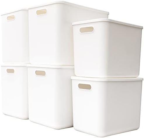 Yishyfier Plastic Storage Baskets Bins Boxes With Lids,Organizing Container White Storage Organizer Bins For Shelves Drawers Desktop Playroom Classroom Office,6-Pack(4XL+2L) by Yishyfier