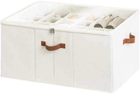StorageWorks 24-Pair Large Closet Shoe Organizer, Adjustable Divider, Beige by StorageWorks