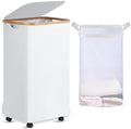 efluky Laundry Basket with Wheels, Tall Rolling Laundry Hamper with Lid and Removable Bag, Aesthetic Dirty Clothes Hamper on Wheels for Laundry Room, Bedroom, Dorm and Bathroom, 100L White by efluky