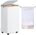 efluky Laundry Basket with Wheels, Tall Rolling Laundry Hamper with Lid and Removable Bag, Aesthetic Dirty Clothes Hamper on Wheels for Laundry Room, Bedroom, Dorm and Bathroom, 100L White by efluky